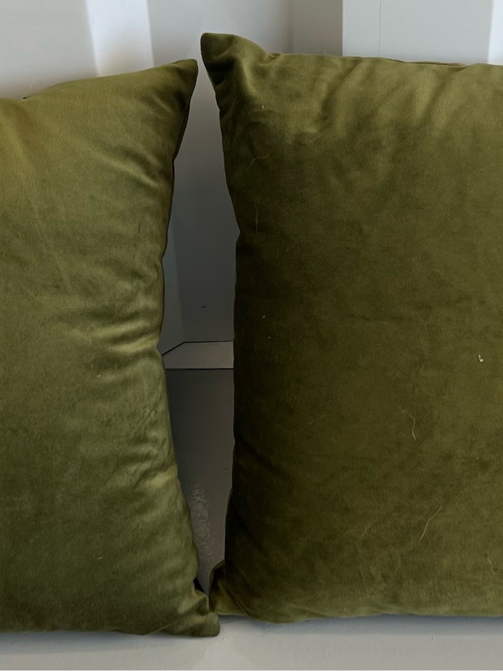 Two Olive Green Velvet Throw Pillows- Decorative Home Accent 20”
